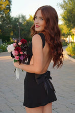 Load image into Gallery viewer, Sweety A Line Square Neck Black Short Homecoming Dress with Bowknot Back