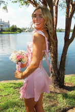 Load image into Gallery viewer, Cute Sheath Square Neck Pink Short Homecoming Dress with Backless