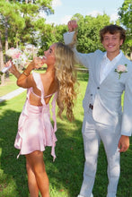 Load image into Gallery viewer, Cute Sheath Square Neck Pink Short Homecoming Dress with Backless