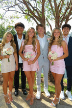 Load image into Gallery viewer, Cute Sheath Square Neck Pink Short Homecoming Dress with Backless