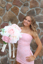 Load image into Gallery viewer, Cute Sheath Strapless Light Pink Short Homecoming Dress with Sequins