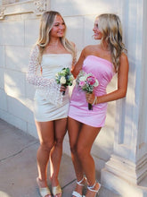 Load image into Gallery viewer, Cute Sheath Strapless Pink Short Homecoming Dress with Slit