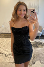 Load image into Gallery viewer, Glamorous Strapless Mini Homecoming Dress with Beaded Corset and Draped Skirt