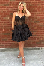 Load image into Gallery viewer, Cute Yellow A-Line Spaghetti Straps Short Floral Satin Homecoming Dress