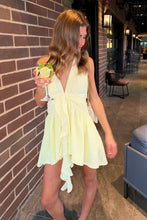 Load image into Gallery viewer, Cute A Line Halter Neck Light Yellow Short Homecoming Dress with Ruffles