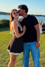 Load image into Gallery viewer, Cute A Line Halter Neck Red Polka Dots Short Homecoming Dress with Lace