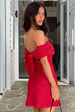 Load image into Gallery viewer, Cute A Line Off the Shoulder Yellow Satin Short Homecoming Dress