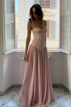 Load image into Gallery viewer, Cute A Line Spaghetti Straps Light Pink Long Prom Dress with Ruffles