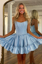 Load image into Gallery viewer, Cute A Line Strapless Pink Corset Homecoming Dress with Pearls
