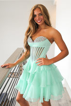 Load image into Gallery viewer, Cute A Line Sweetheart Yellow Corset Homecoming Dress with Beading Ruffles