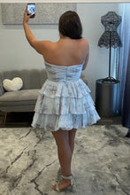 Load image into Gallery viewer, Pretty A Line Sweetheart Yellow Floral Printed Short Homecoming Dress with Ruffles