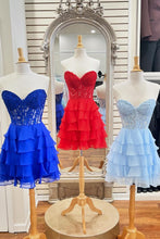 Load image into Gallery viewer, Cute Lilac A-Line Sweetheart Short Tiered Lace Top Homecoming Dress