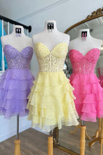 Load image into Gallery viewer, Cute Lilac A-Line Sweetheart Short Tiered Lace Top Homecoming Dress