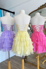 Load image into Gallery viewer, Cute Lilac A-Line Sweetheart Short Tiered Lace Top Homecoming Dress