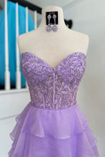 Load image into Gallery viewer, Cute Lilac A-Line Sweetheart Short Tiered Lace Top Homecoming Dress