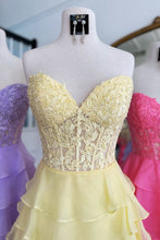 Load image into Gallery viewer, Cute Lilac A-Line Sweetheart Short Tiered Lace Top Homecoming Dress