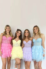 Load image into Gallery viewer, Cute Lilac A-Line Sweetheart Short Tiered Lace Top Homecoming Dress