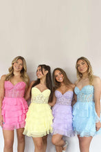 Load image into Gallery viewer, Cute Lilac A-Line Sweetheart Short Tiered Lace Top Homecoming Dress