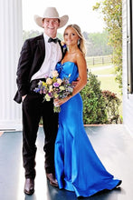 Load image into Gallery viewer, Cute Red Mermaid Strapless Long Satin Prom Dress with Slit and Bowknot
