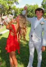 Load image into Gallery viewer, Cute Sheath Square Neck Pink Short Homecoming Dress with Backless