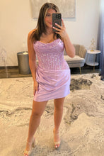 Load image into Gallery viewer, Attractive Sheath Strapless Red Corset Homecoming Dress with Appliques