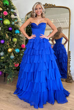 Load image into Gallery viewer, Stunning A-Line Sweetheart Satin Top Long Tiered Chiffon Prom Dress with Slit