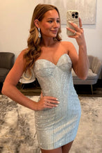 Load image into Gallery viewer, Sparkly Bodycon Sweetheart Silver Corset Homecoming Dress with Beading