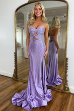 Load image into Gallery viewer, Cute Hot Pink Mermaid Strapless Long Beaded Prom Dress with Slit