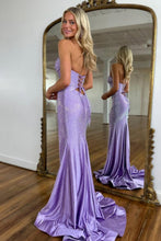 Load image into Gallery viewer, Cute Hot Pink Mermaid Strapless Long Beaded Prom Dress with Slit