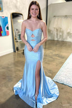 Load image into Gallery viewer, Cute Hot Pink Mermaid Strapless Long Beaded Prom Dress with Slit