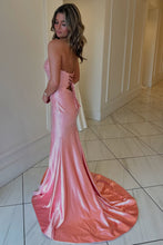 Load image into Gallery viewer, Cute Hot Pink Mermaid Strapless Long Beaded Prom Dress with Slit