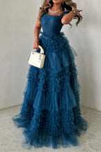 Load image into Gallery viewer, Dark Blue A-Line Straps Long Ruffle Tulle Formal Party Dress