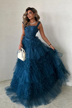 Load image into Gallery viewer, Dark Blue A-Line Straps Long Ruffle Tulle Formal Party Dress