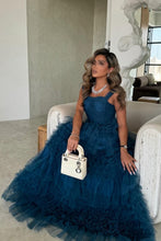 Load image into Gallery viewer, Dark Blue A-Line Straps Long Ruffle Tulle Formal Party Dress