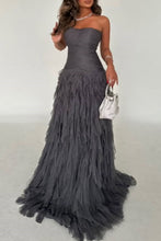 Load image into Gallery viewer, Dark Grey Mermaid Strapless Lace Up Long Ruffle Tulle Formal Party Dress