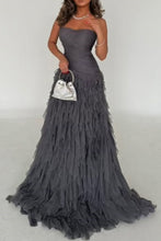 Load image into Gallery viewer, Dark Grey Mermaid Strapless Lace Up Long Ruffle Tulle Formal Party Dress