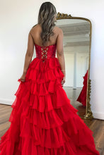 Load image into Gallery viewer, Gorgeous Royal Blue A-Line Sparkly Long Layered Chiffon Prom Dress With Slit