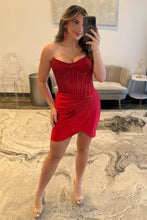 Load image into Gallery viewer, Dazzling Sheath Strapless Gold Corset Homecoming Dress with Beading