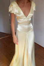 Load image into Gallery viewer, Charming A Line Deep V Neck Light Yellow Long Prom Dress with Open Back