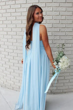 Load image into Gallery viewer, Elegant A Line Strapless Light Blue Long Prom Dress with Scarf