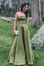 Load image into Gallery viewer, Elegant A Line Strapless Mint Green Long Prom Dress with Criss Cross Back
