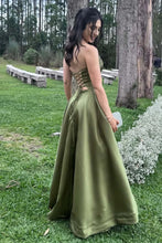 Load image into Gallery viewer, Elegant A Line Strapless Mint Green Long Prom Dress with Criss Cross Back
