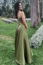 Load image into Gallery viewer, Elegant A Line Strapless Mint Green Long Prom Dress with Criss Cross Back