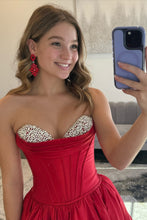 Load image into Gallery viewer, Elegant A Line Sweetheart Red Corset Prom Dress with Beading