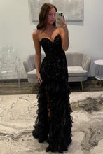 Load image into Gallery viewer, Gorgeous Mermaid Sweetheart Black Long Prom Dress with Appliques Ruffles