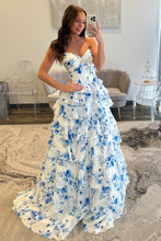 Load image into Gallery viewer, Gorgeous A Line Sweetheart Blue Corset Prom Dress with Ruffles
