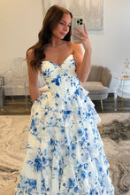 Load image into Gallery viewer, Gorgeous A Line Sweetheart Blue Corset Prom Dress with Ruffles