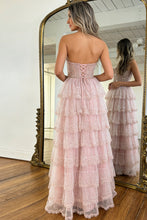 Load image into Gallery viewer, Gorgeous A Line Sweetheart Blush Pink Lace Up Tiered Tulle Prom Dress with Sparkle