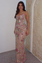 Load image into Gallery viewer, Gorgeous Mermaid Champagne Strapless Floral Sequin Prom Gown with 3D Embroidery