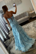 Load image into Gallery viewer, Charming Mermaid Sweetheart Light Blue Prom Gown with Ruffles